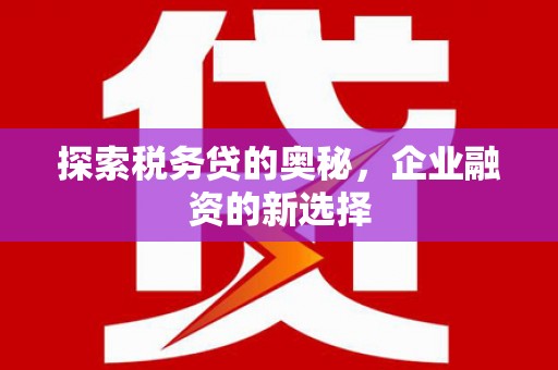 邗江探索税务贷的奥秘，企业融资的新选择